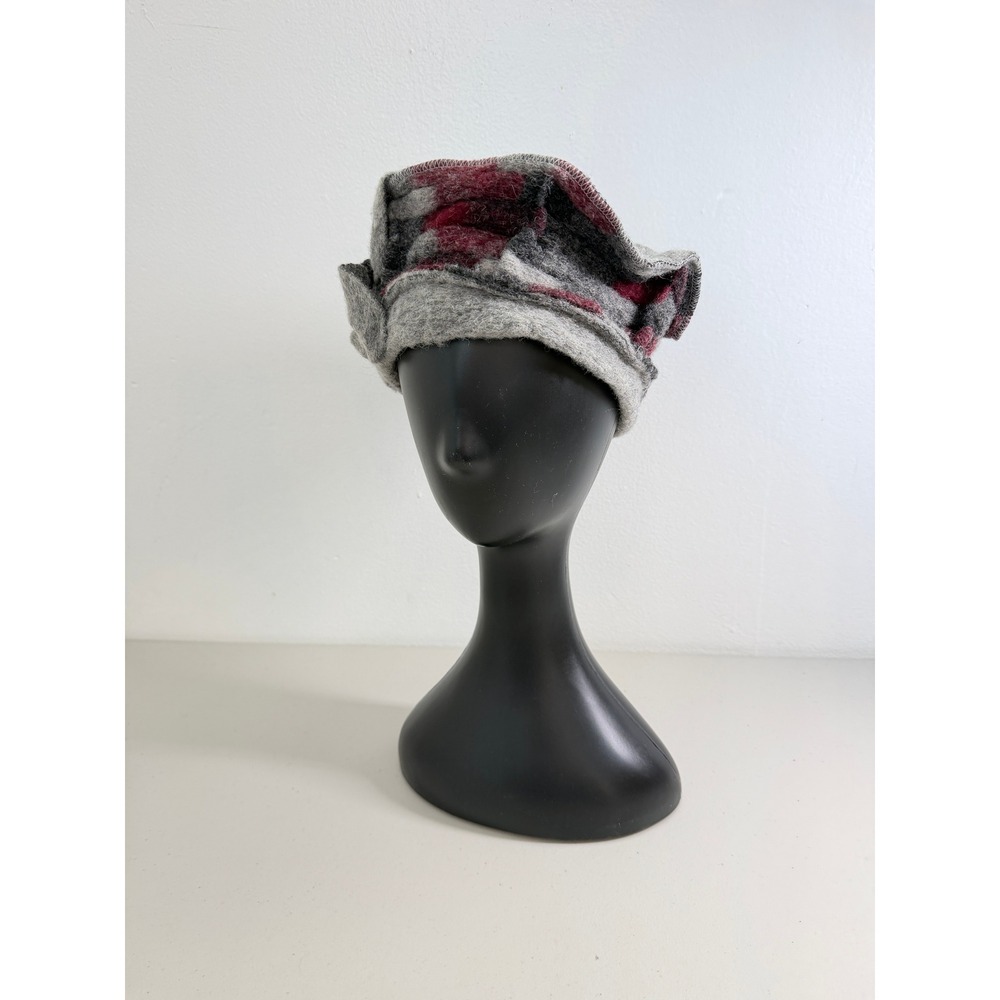 La Fenice Italy Wool Blend Felted Floral Hat Art to Wear Lagenlook Gray Burgundy - Picture 4 of 8